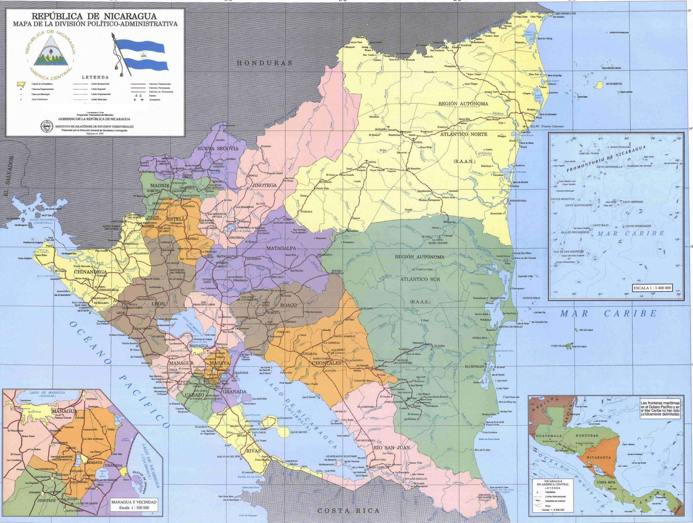 nicaragua regional map
